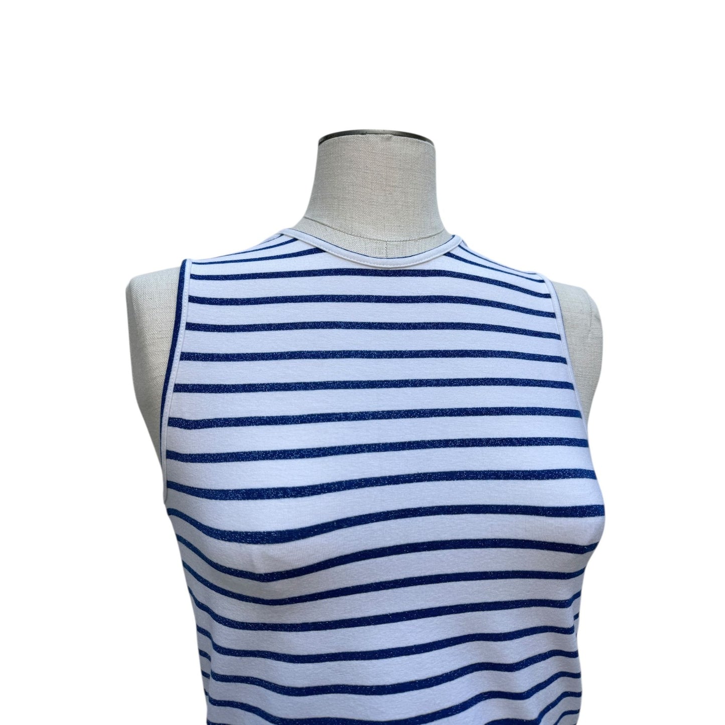 Vintage White & Blue Glitter Striped Top