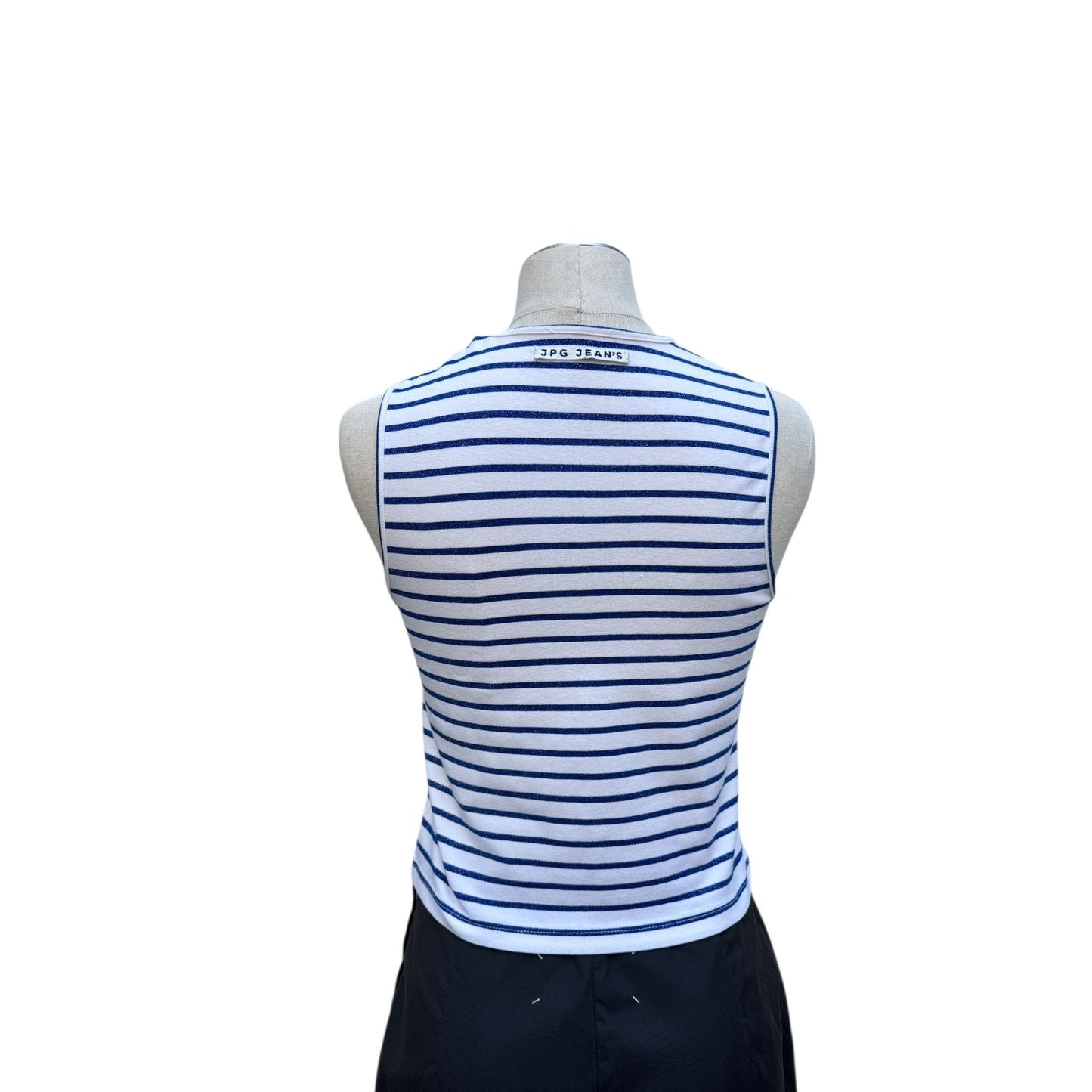 Vintage White & Blue Glitter Striped Top