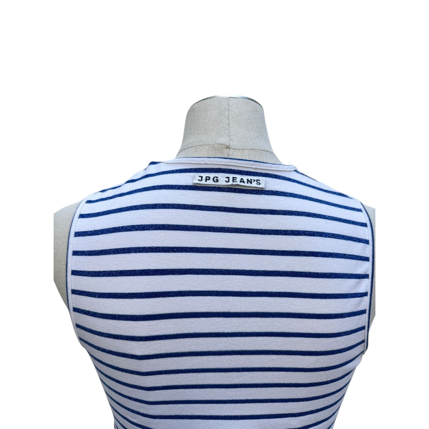 Vintage White & Blue Glitter Striped Top