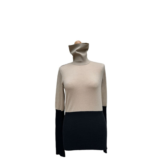 Vintage Beige Black Wool Rollneck