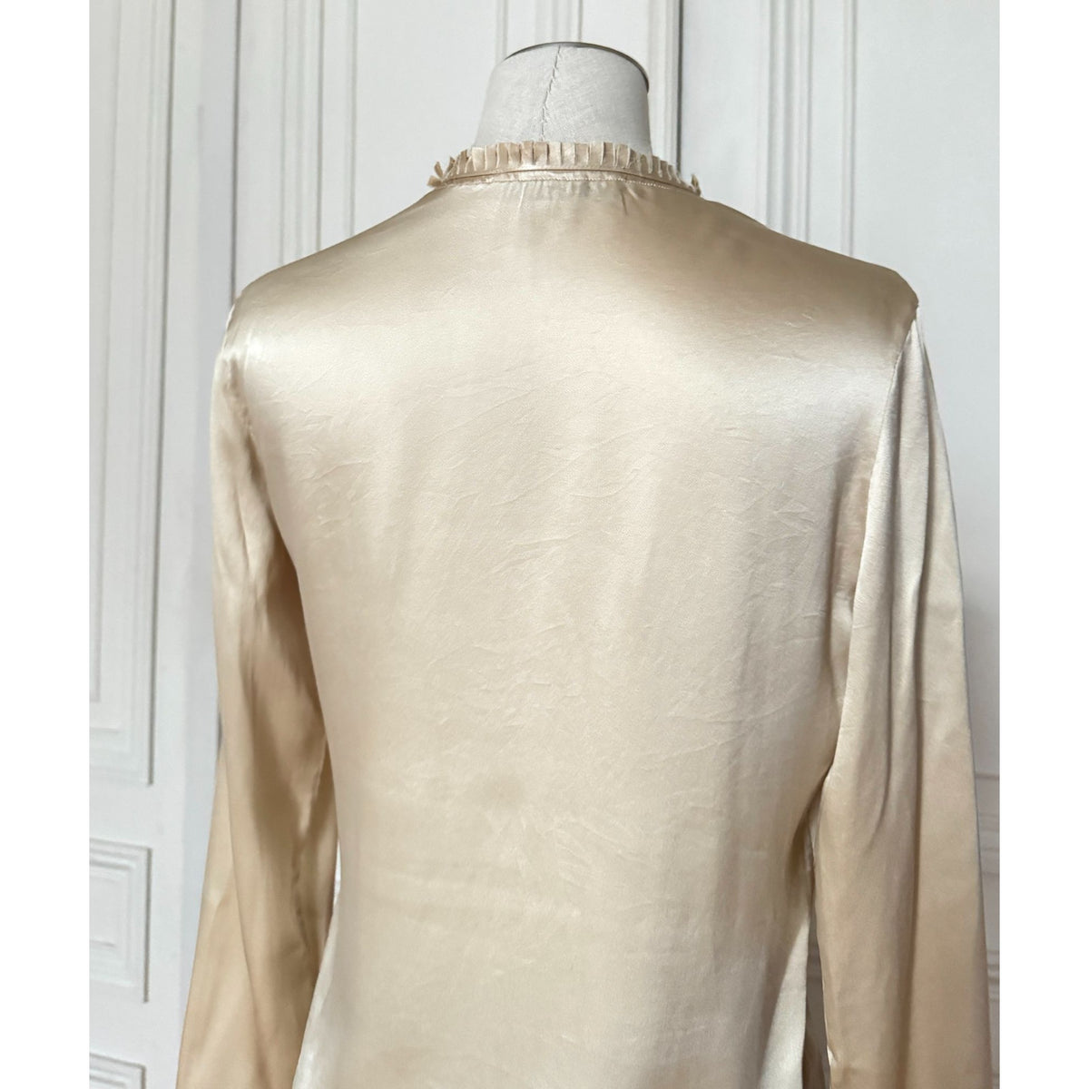Tom Ford FW 2002 Champagne Silk Ruffle-Tie Blouse