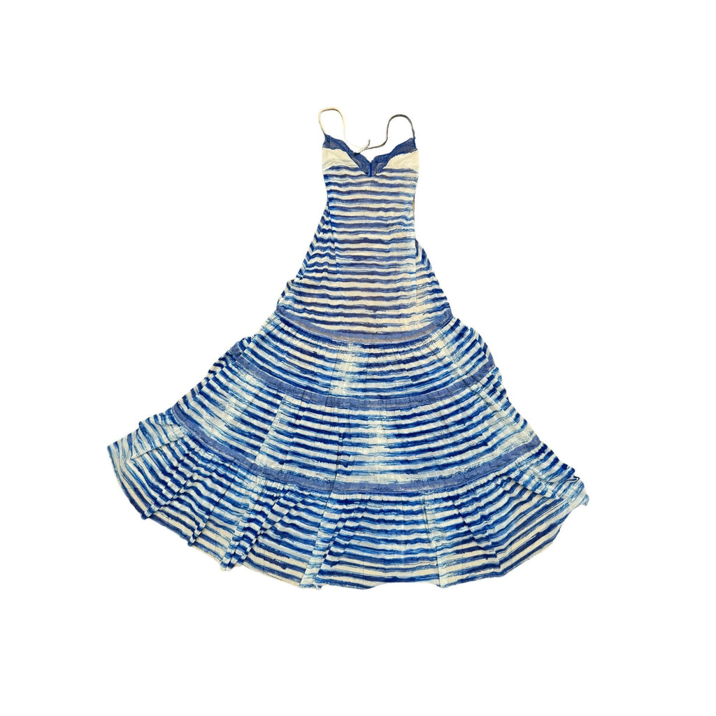 Vintage Striped Blue Mesh Maxi Dress