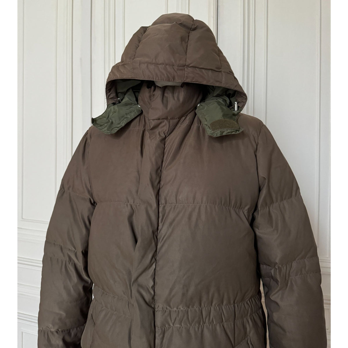 Khaki Long Hooded Puffer Coat