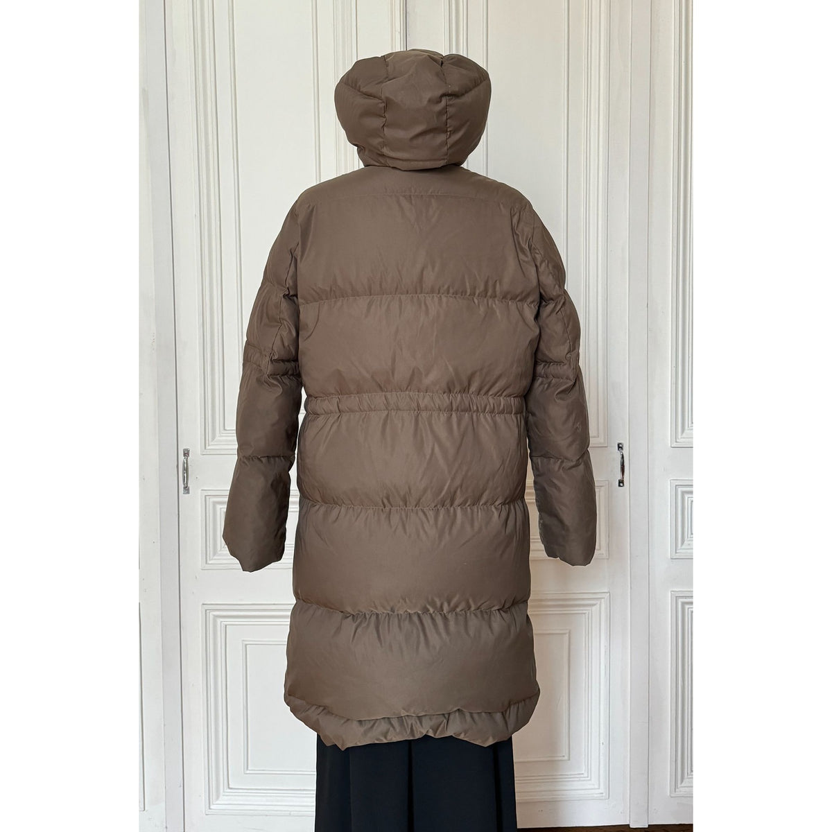 Khaki Long Hooded Puffer Coat