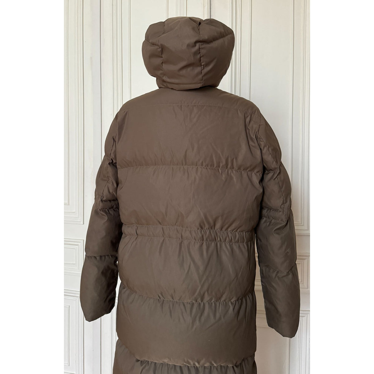 Khaki Long Hooded Puffer Coat