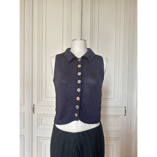 1980s Navy Knit Vest