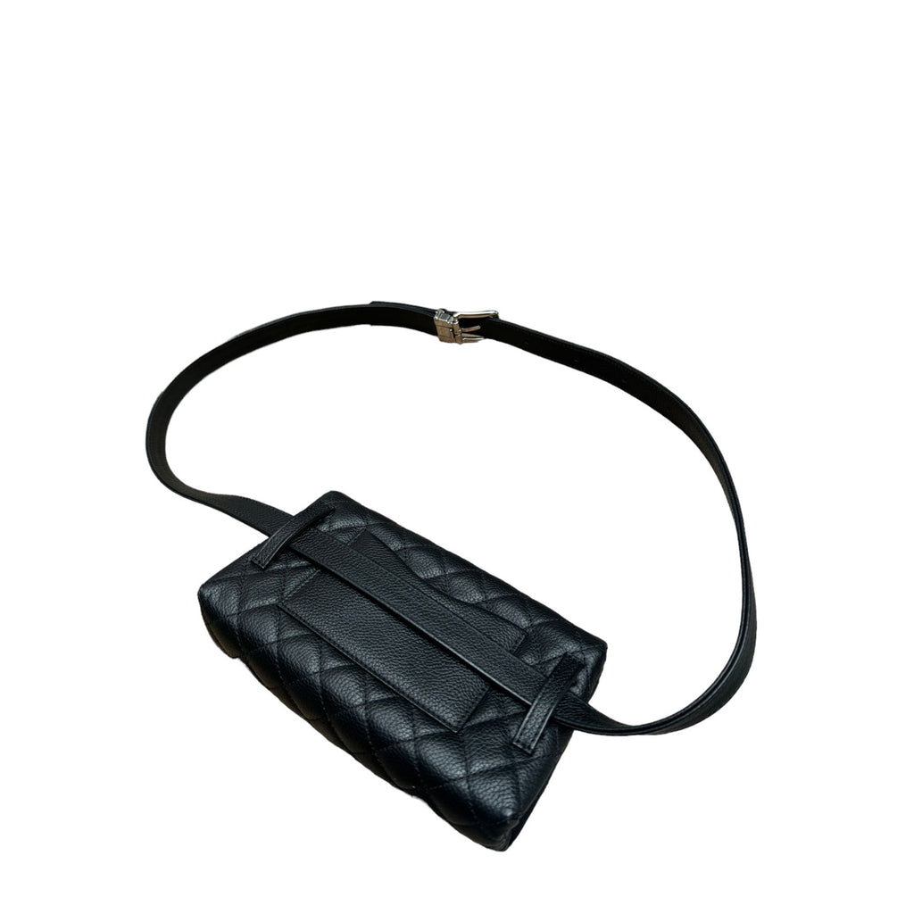 Grained Calfskin Quilted 2.55 Flap Belt Bag Clutch in Black