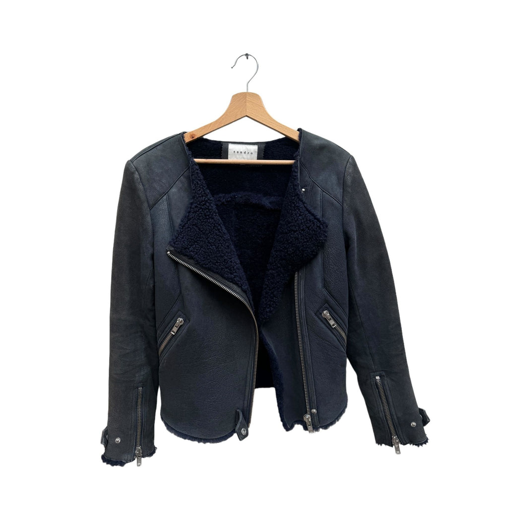 Navy Shearling Leather