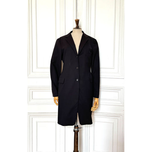 Elegant Black Wool Long Blazer Jacket 