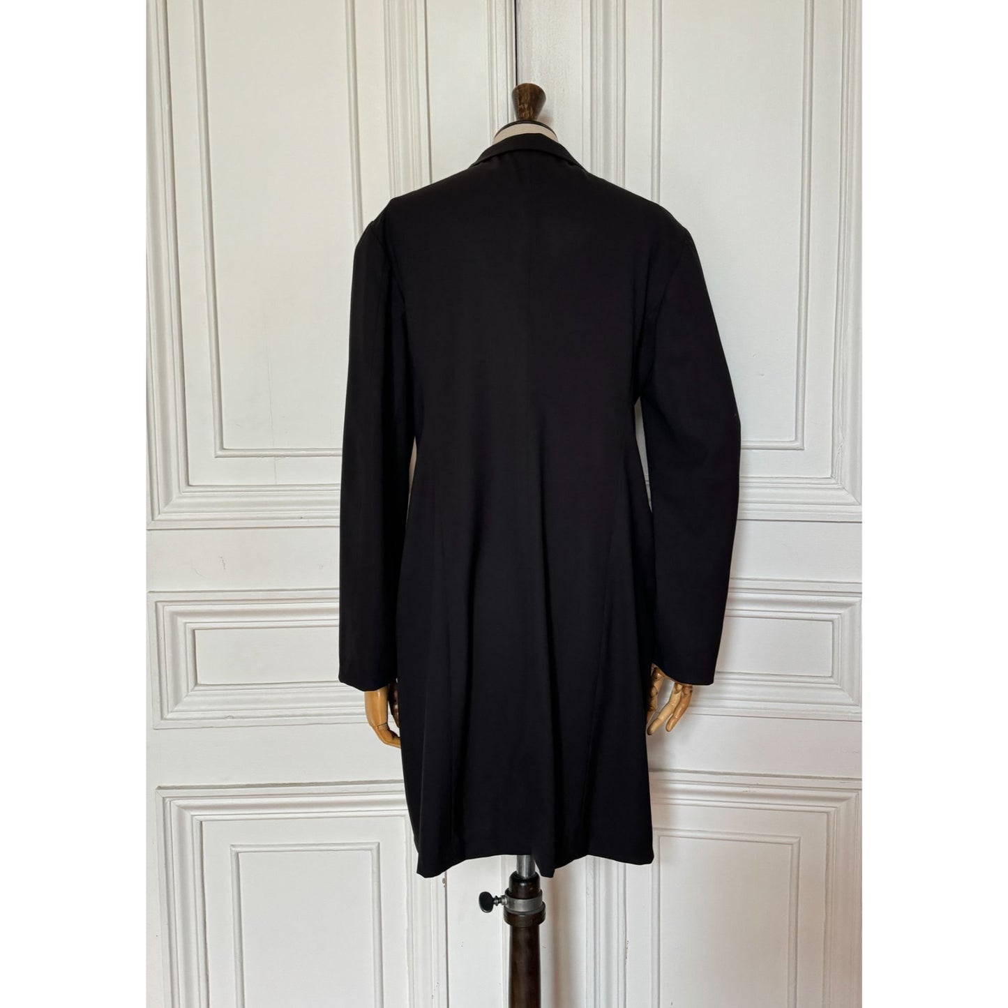 Elegant Black Wool Long Blazer Jacket 