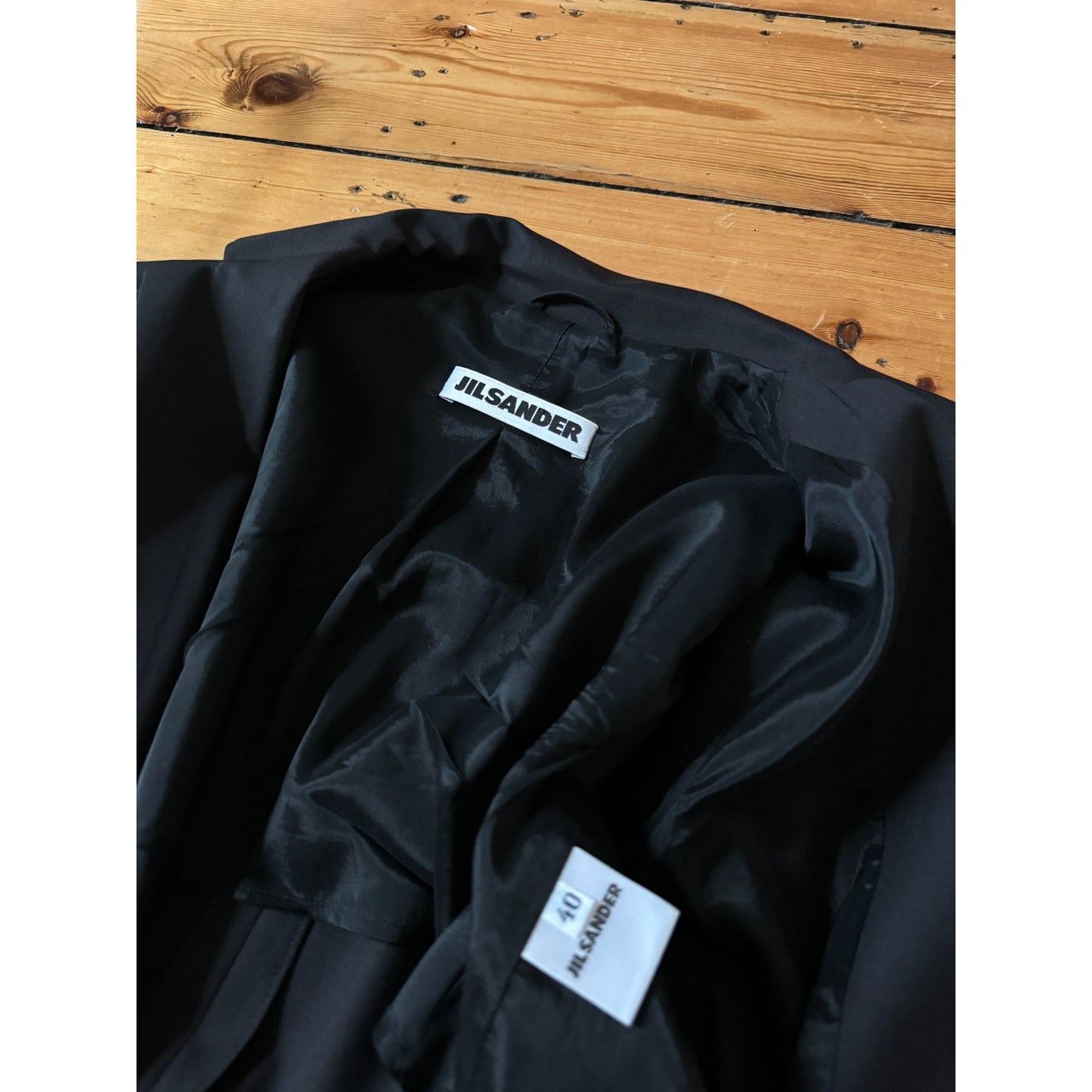 Elegant Black Wool Long Blazer Jacket 