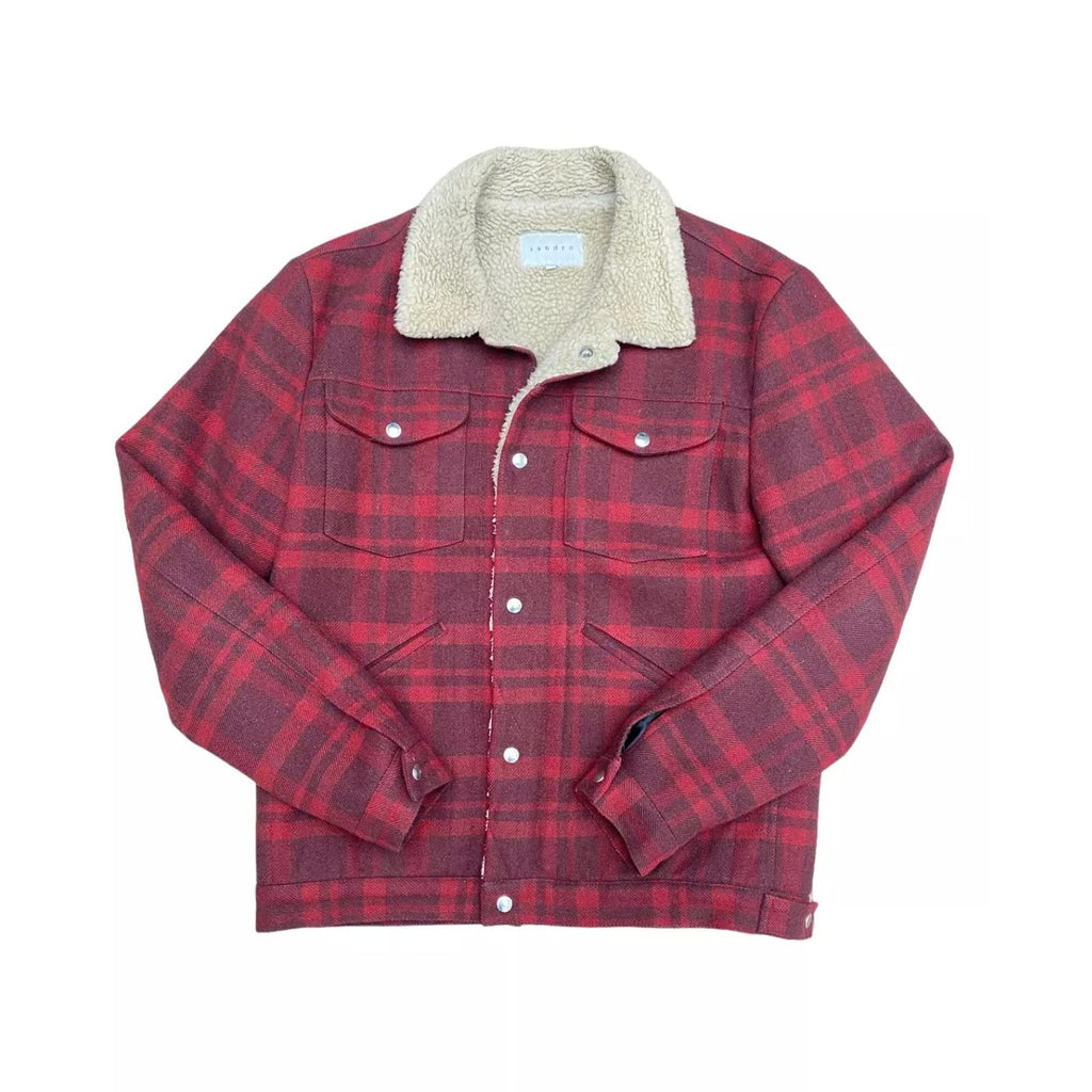 Red Wool check shearling jacket Sherpa Lined