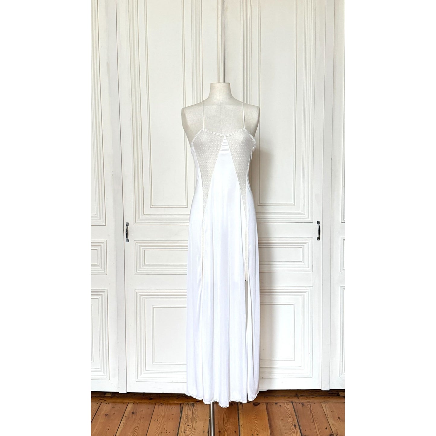 1980s White Nylon Slip Dress