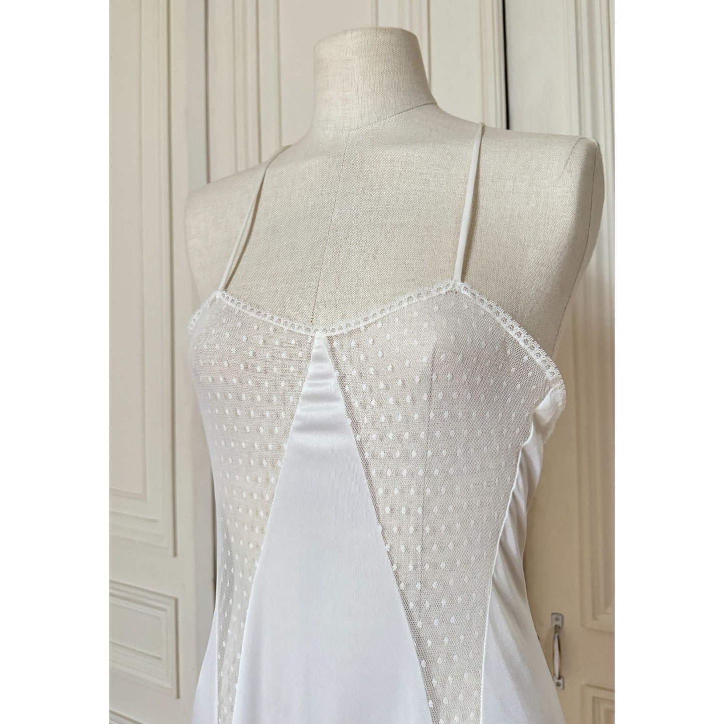 1980s White Nylon Slip Dress