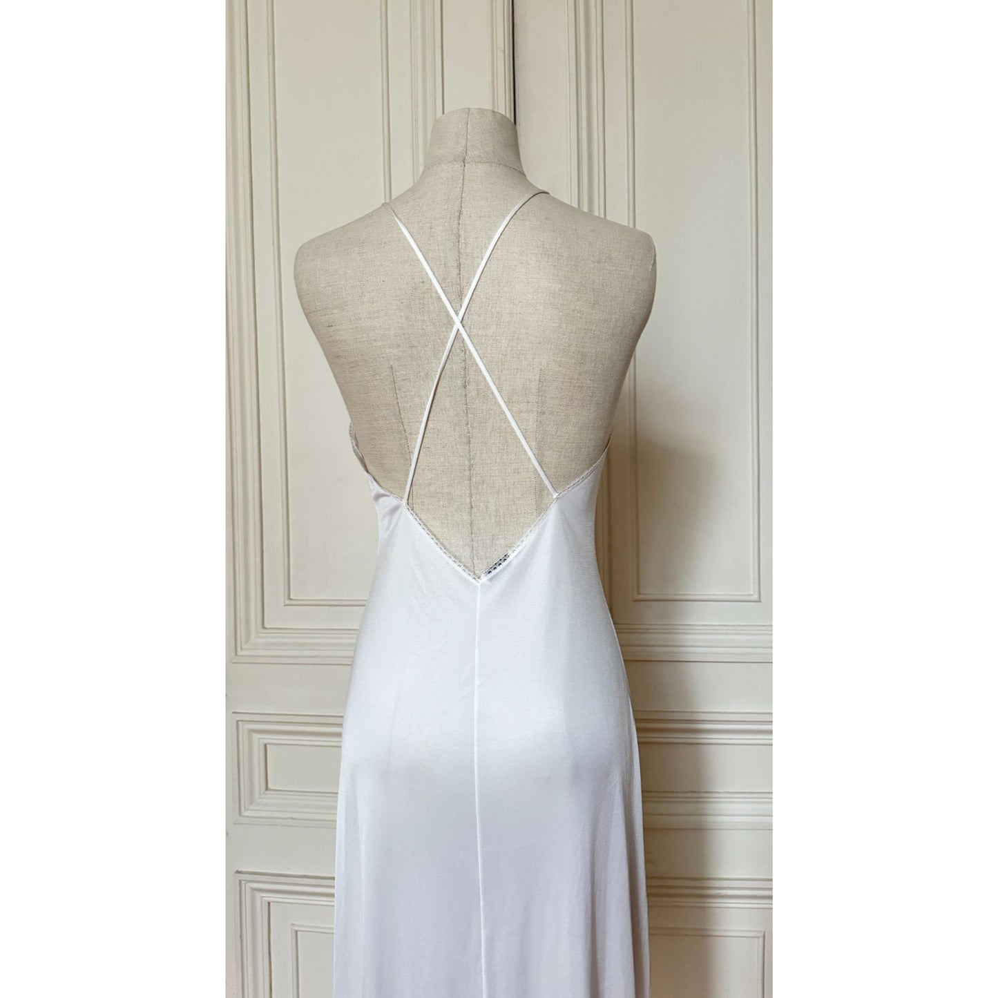 1980s White Nylon Slip Dress