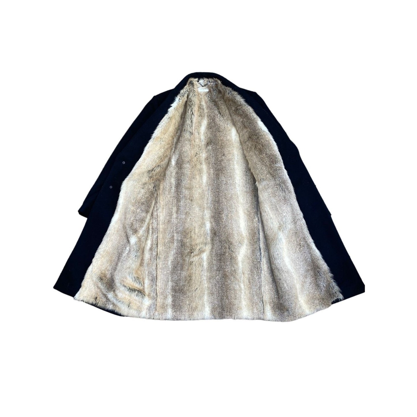FW 2020 Black Wool Overcoat with Faux Fur Lining Chesterfield Cut