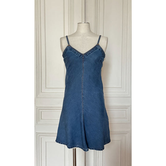 1990s Blue Tencel Denim Slip Dress