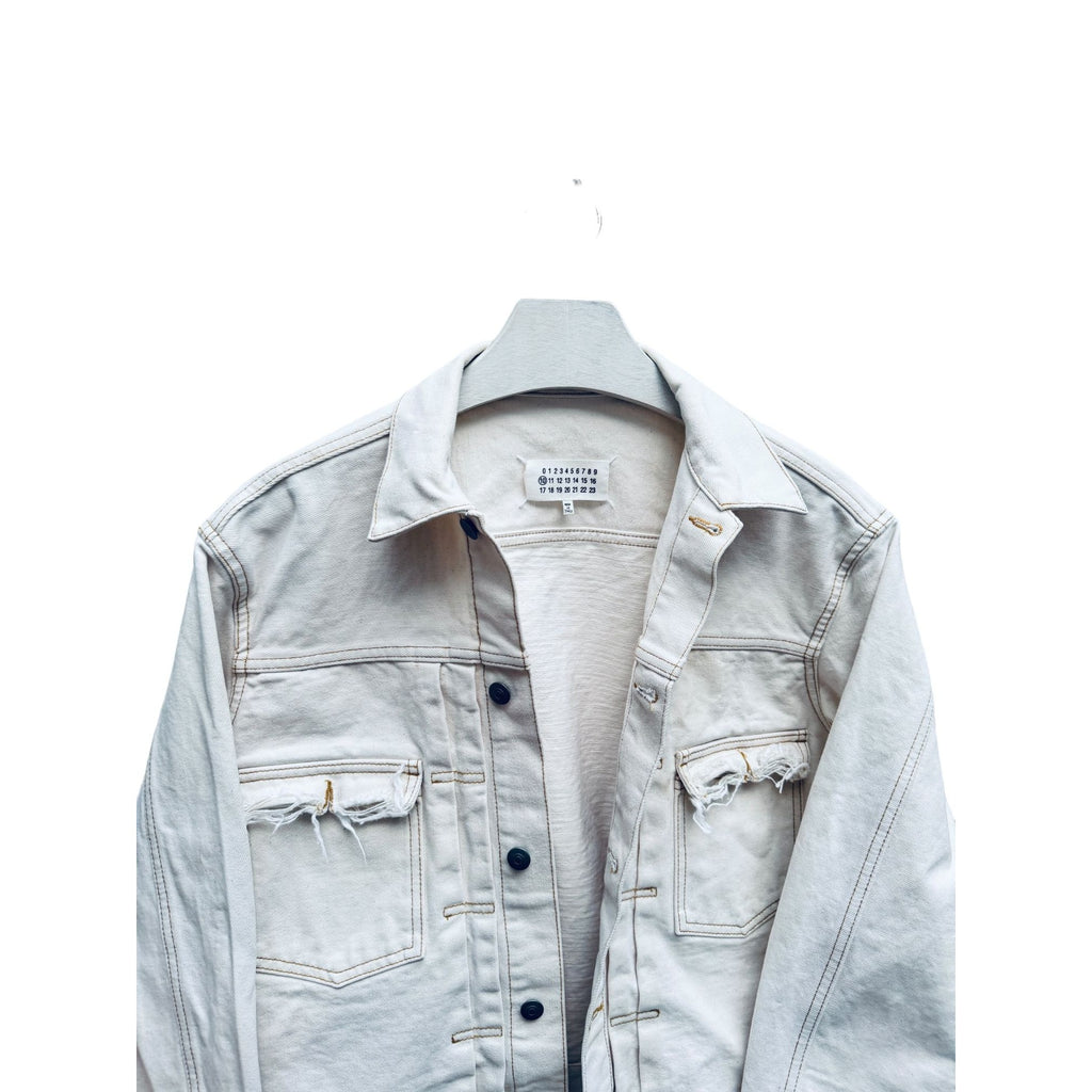 Ripped White Denim Jacket  Size 46 / S  Unisex