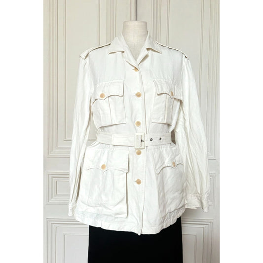 Off white Linen Belted Safari Jacket