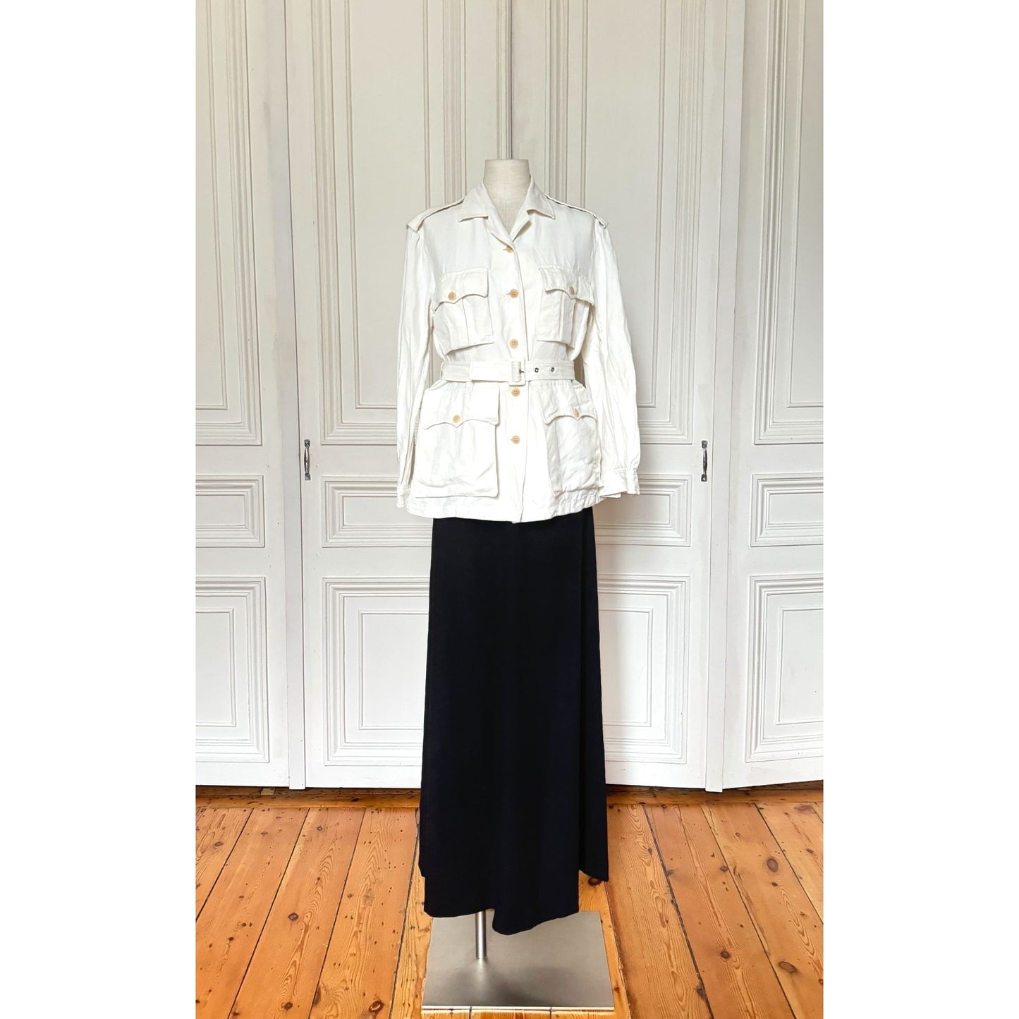 Off white Linen Belted Safari Jacket