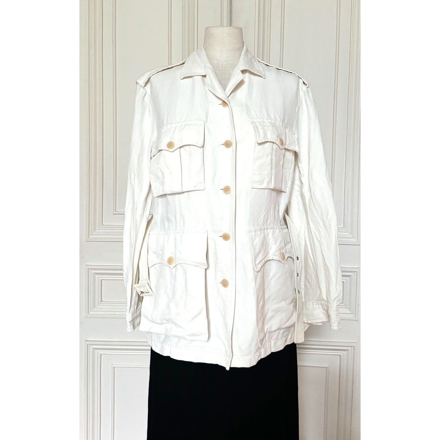 Off white Linen Belted Safari Jacket