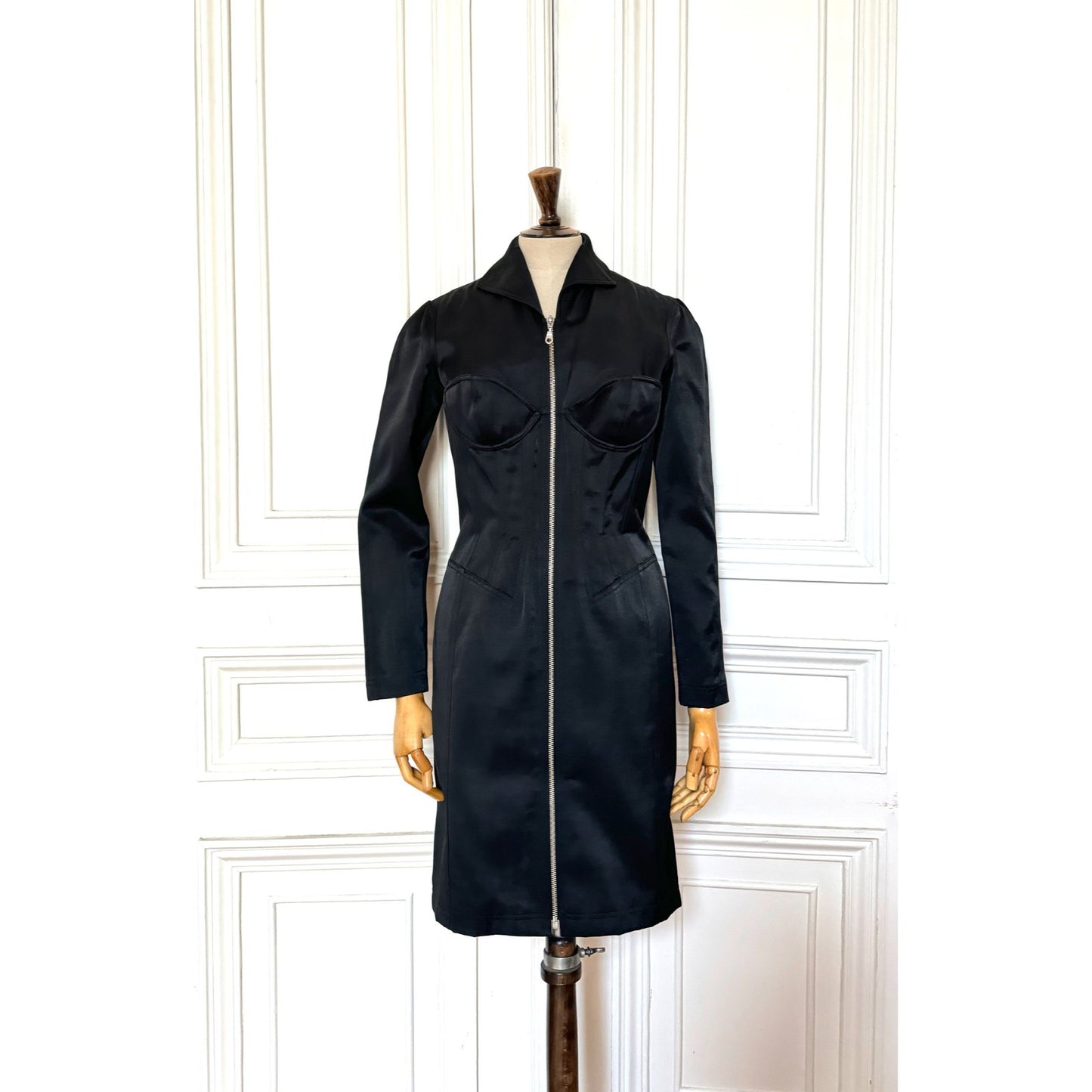 1990s Vintage Black Sculptural Bustier Dress