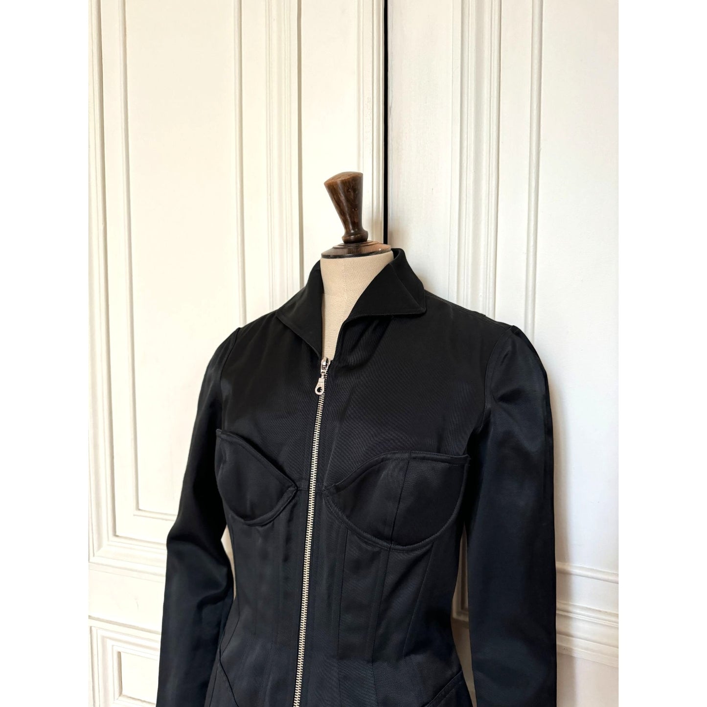 1990s Vintage Black Sculptural Bustier Dress