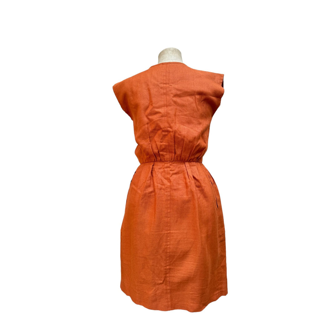 1970S Orange Linen Cotton Buttoned Dress