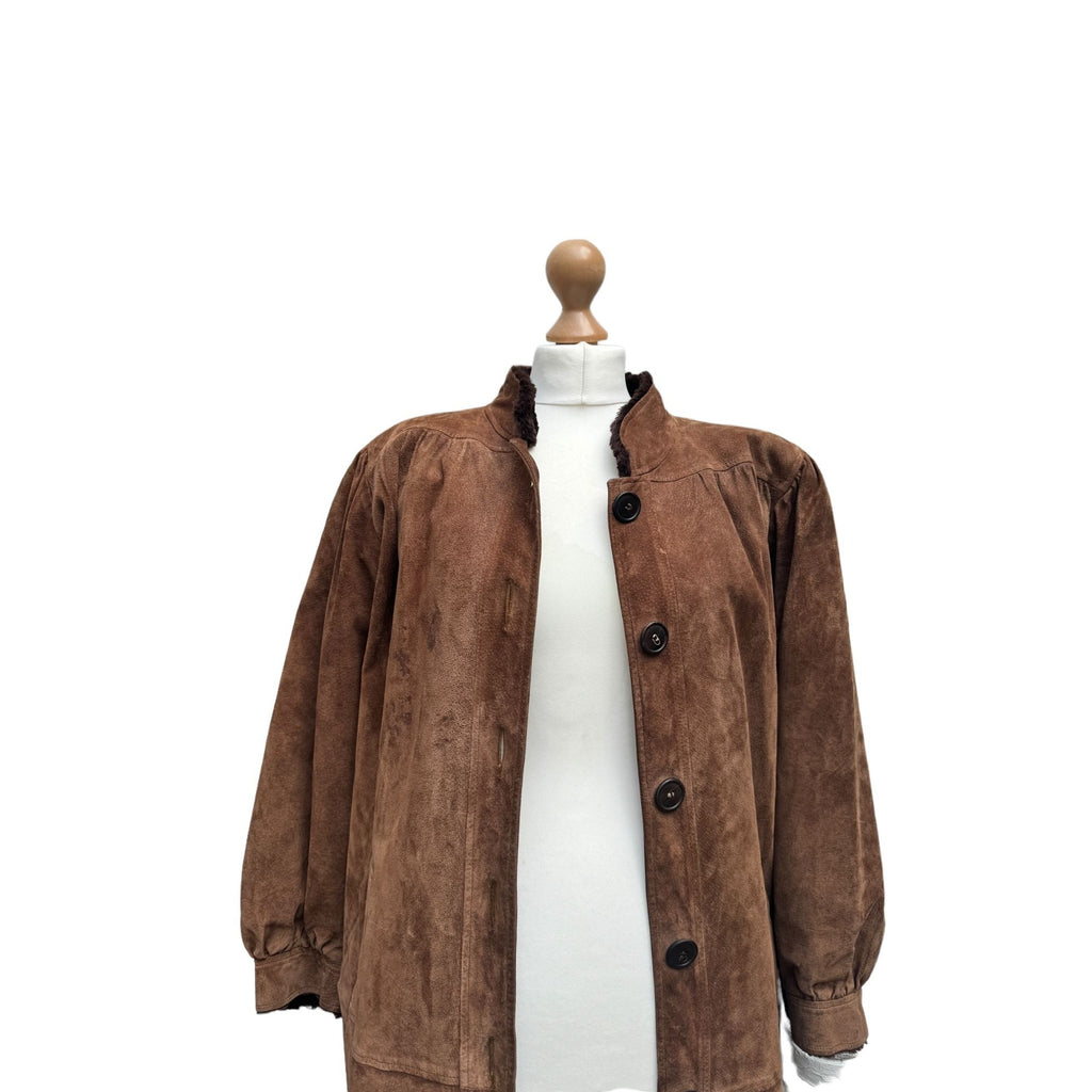 Vintage 1980s Brown suede Fur lining coat