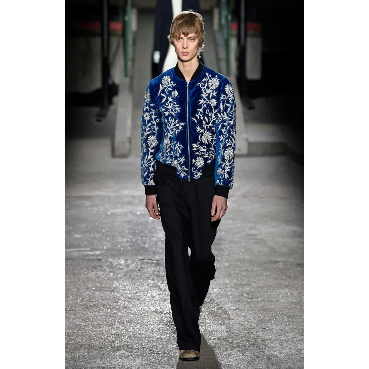 FW 2018 Blue Velvet Sequined Embroidered Bomber Jacket