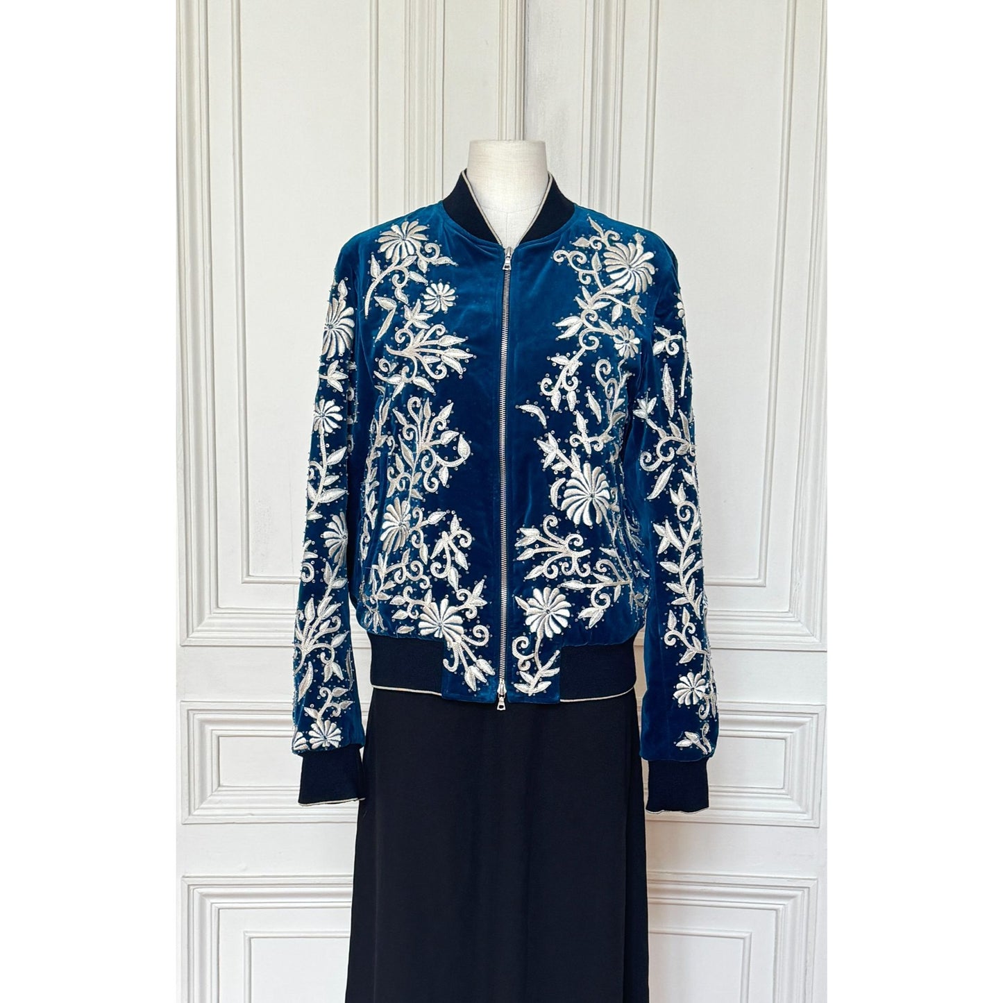 FW 2018 Blue Velvet Sequined Embroidered Bomber Jacket