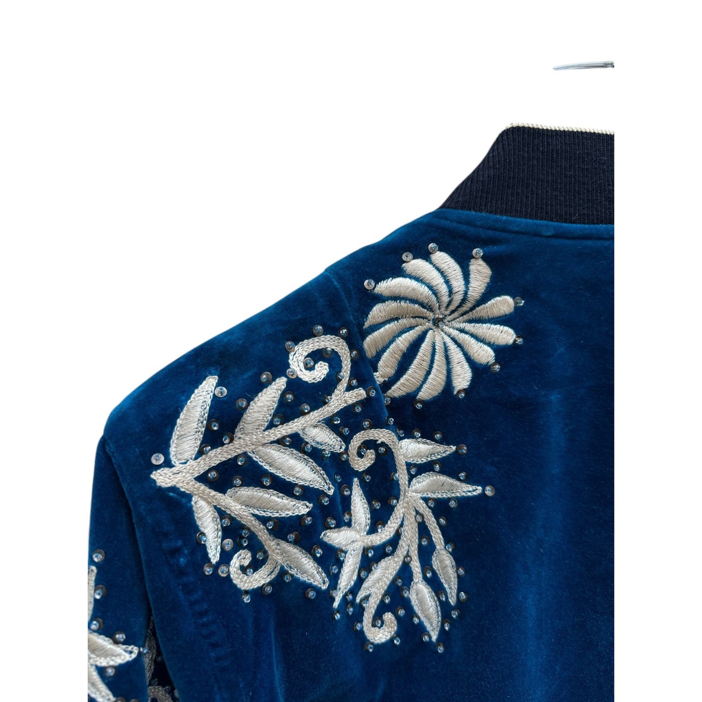 FW 2018 Blue Velvet Sequined Embroidered Bomber Jacket