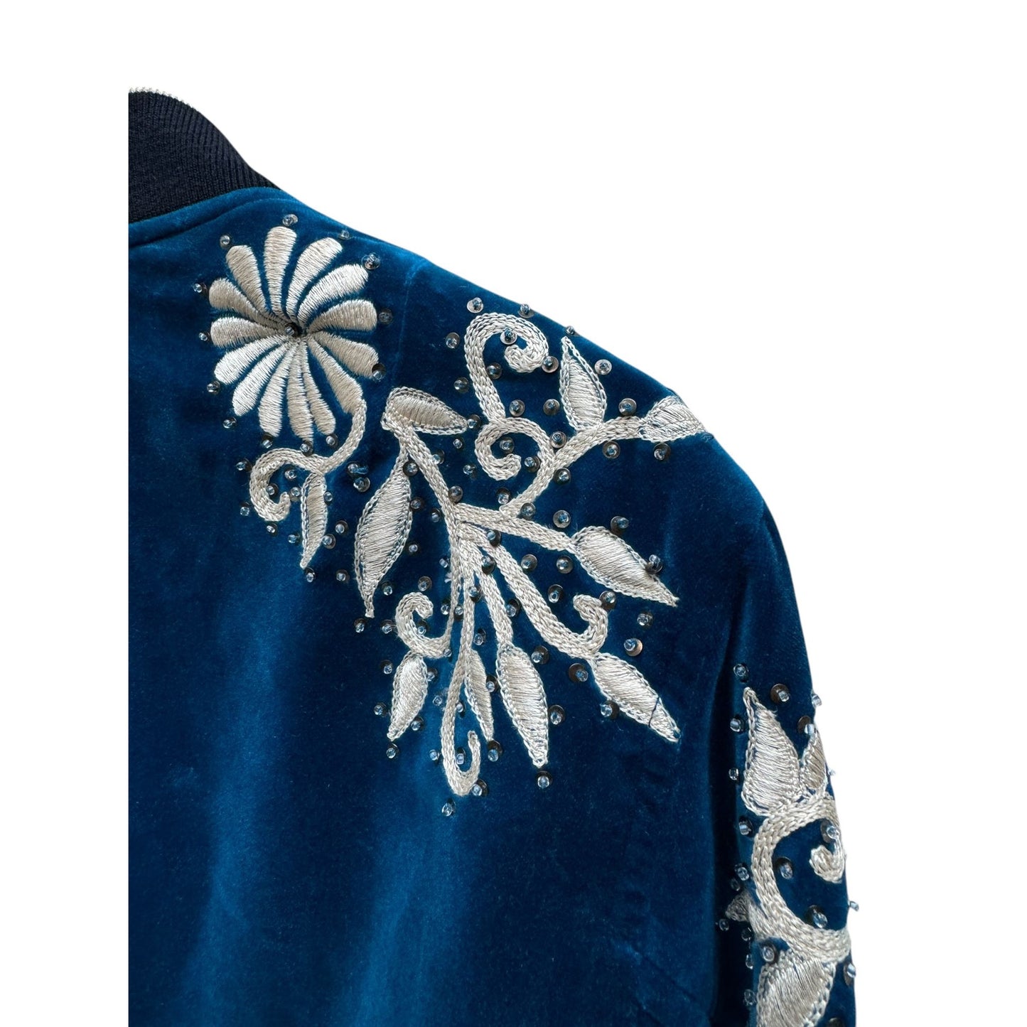 FW 2018 Blue Velvet Sequined Embroidered Bomber Jacket
