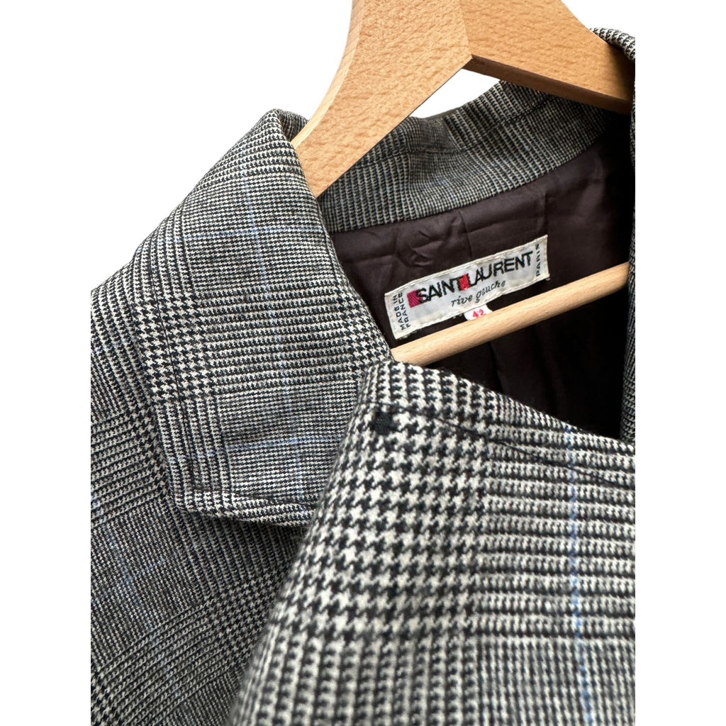 Vintage 1970s Grey Wool Checkered Blazer Jacket