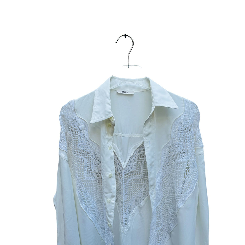 By Phoebe Philo SS 2018  White Button down shirt with lace details