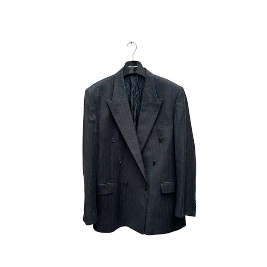 Grey Wool Cashmere Double-Breasted Blazer Jacket