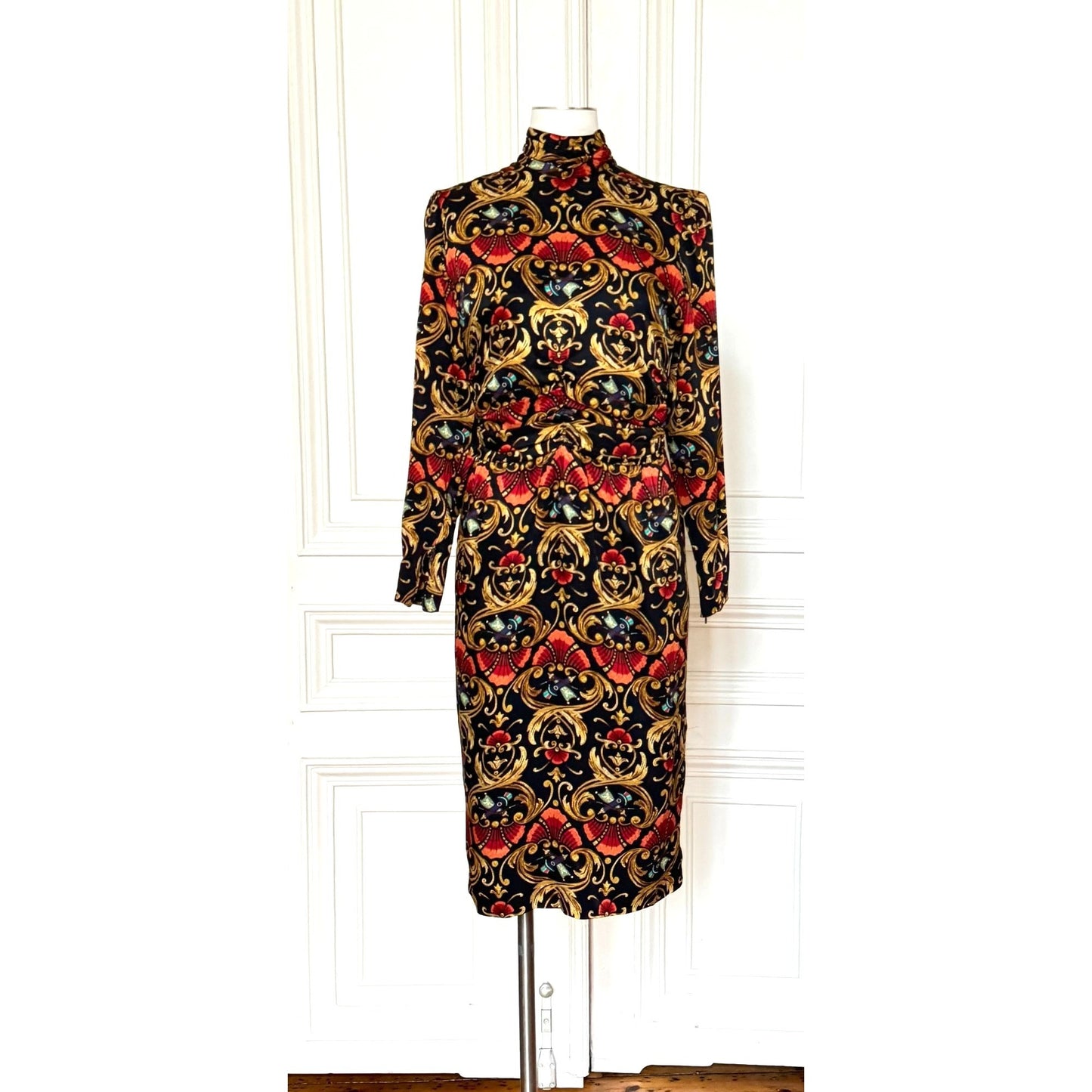 Vintage Baroque Print Silk Dress 