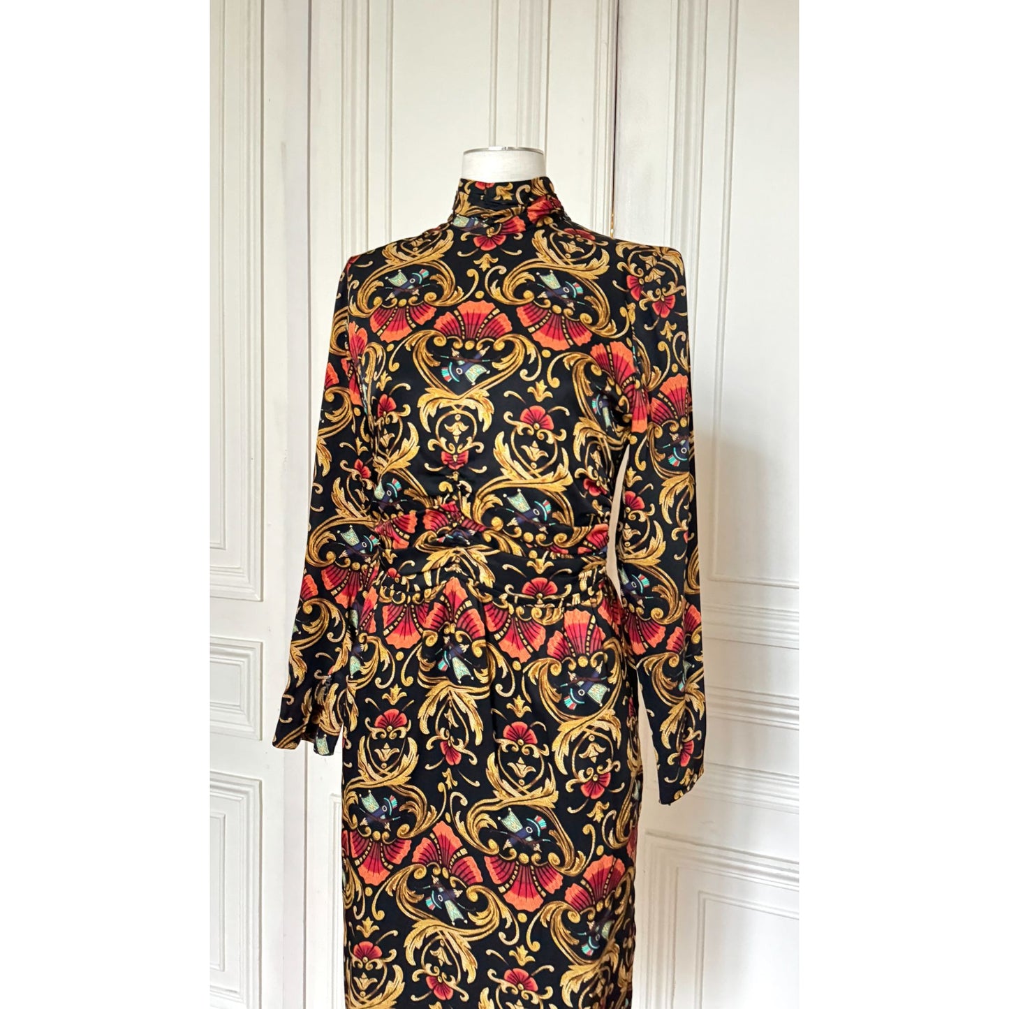 Vintage Baroque Print Silk Dress 