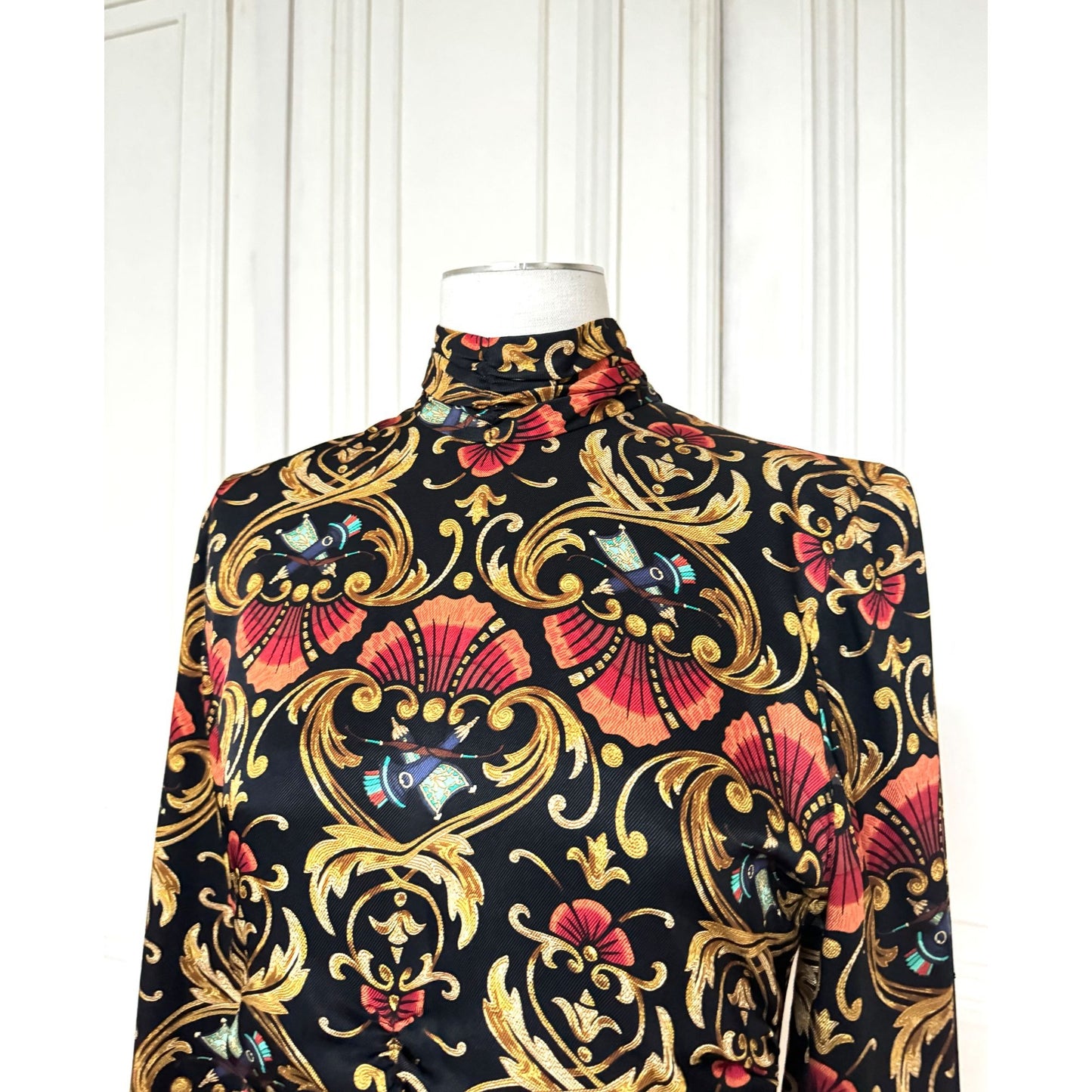 Vintage Baroque Print Silk Dress 
