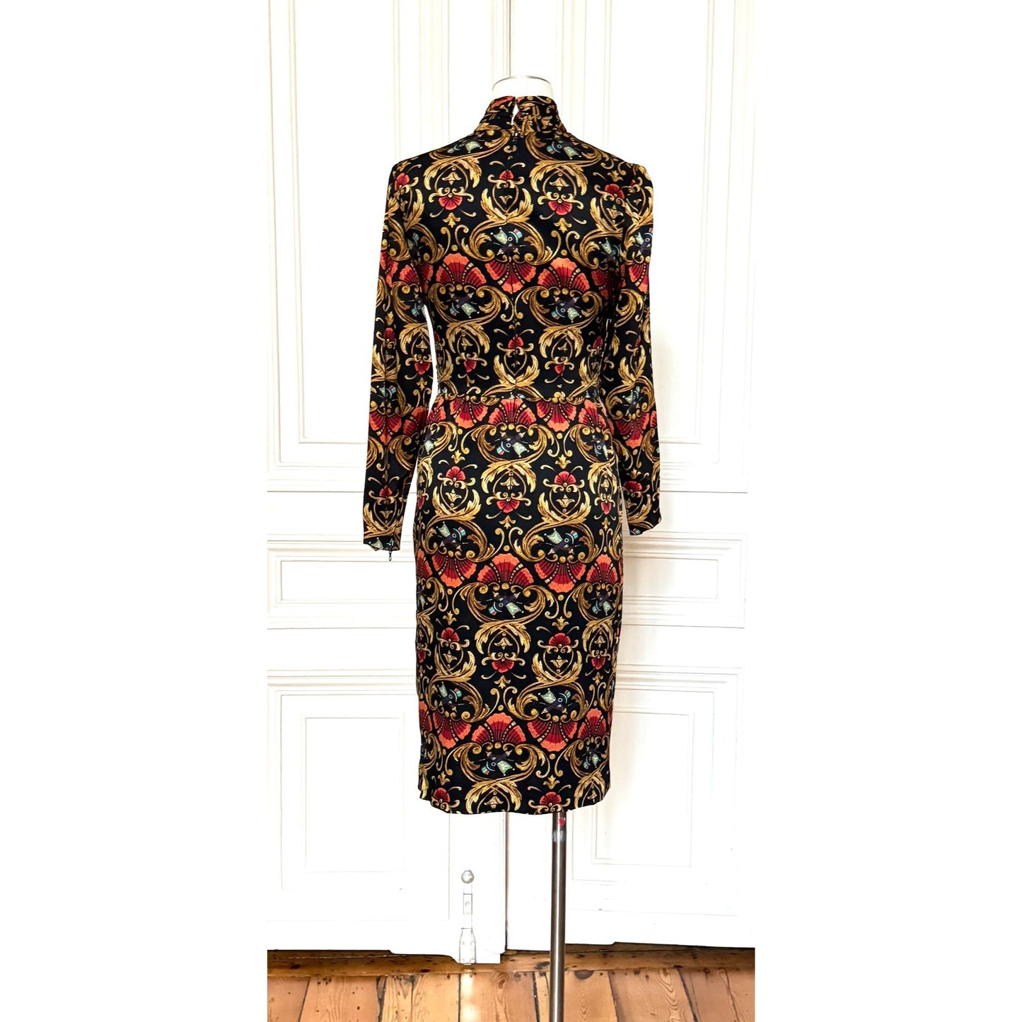 Vintage Baroque Print Silk Dress 