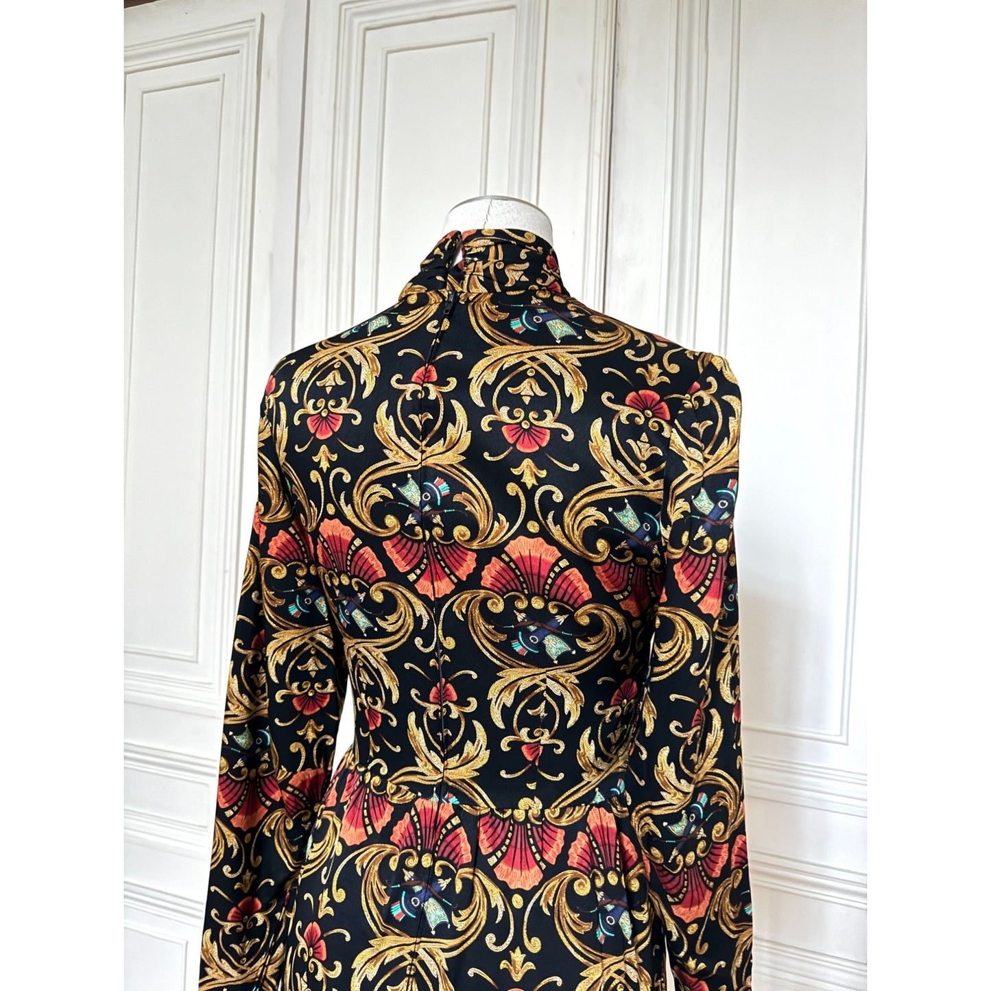 Vintage Baroque Print Silk Dress 