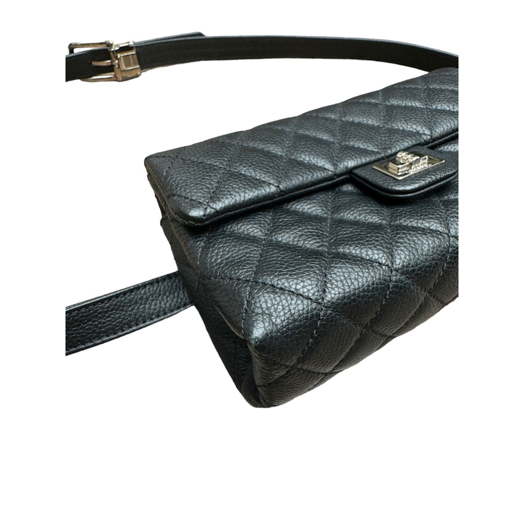 Grained Calfskin Quilted 2.55 Flap Belt Bag Clutch in Black