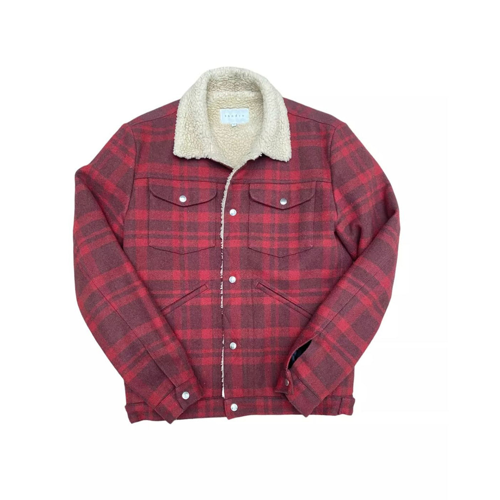 Red Wool check  Shearling jacket Sherpa Lined 