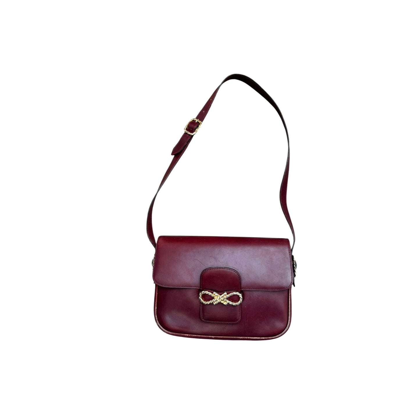 1980s Crécy Burgundy Leather Shoulder Bag 