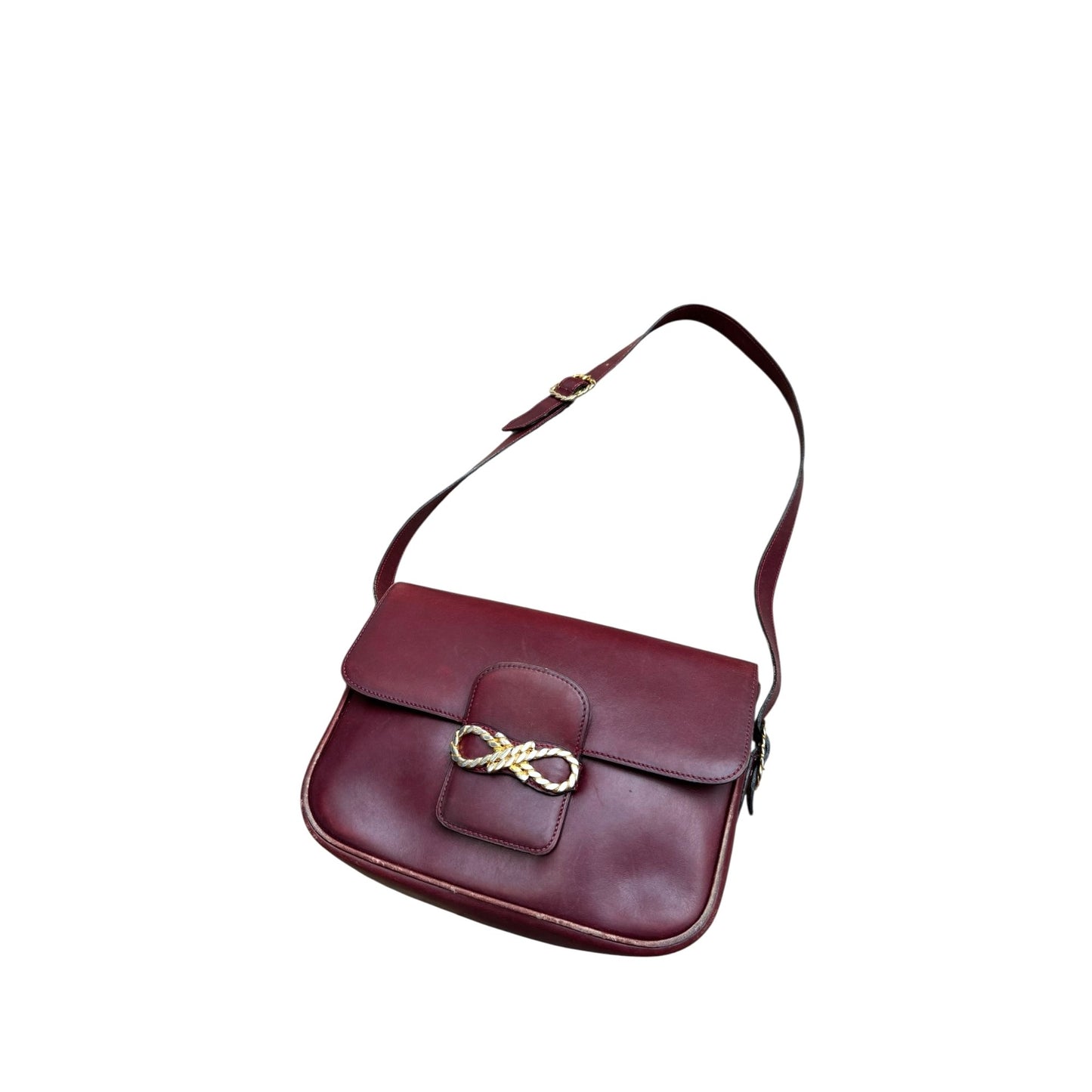 1980s Crécy Burgundy Leather Shoulder Bag 
