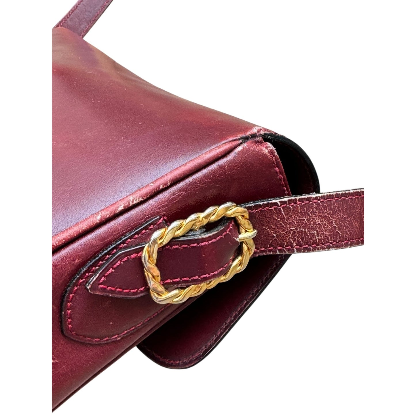 1980s Crécy Burgundy Leather Shoulder Bag 