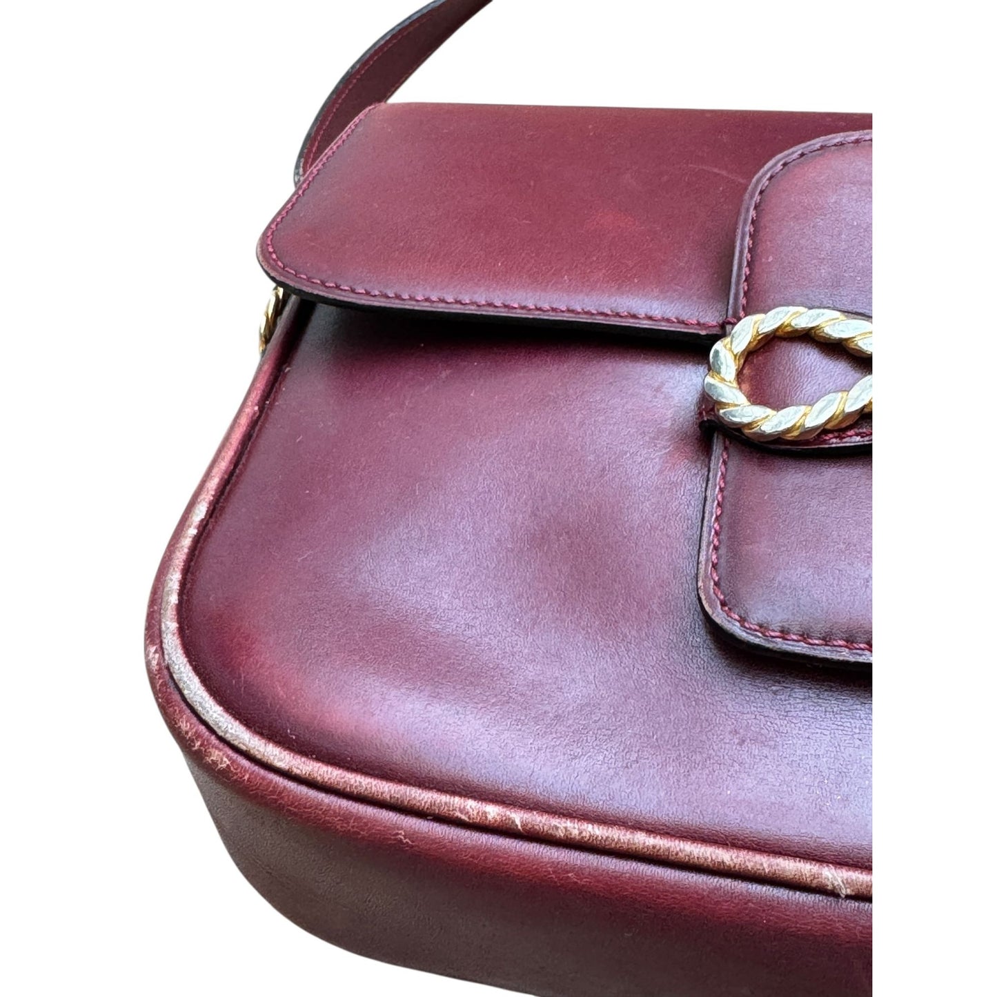 1980s Crécy Burgundy Leather Shoulder Bag 