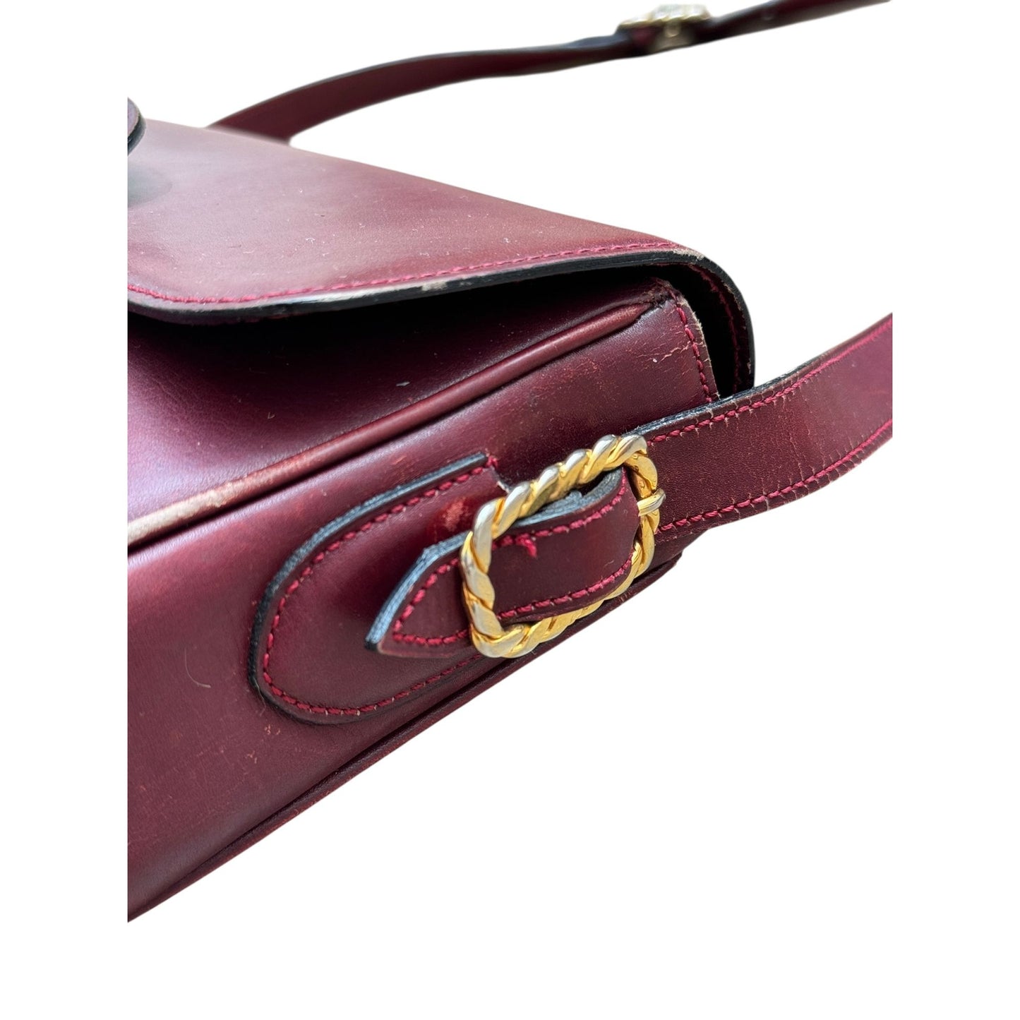 1980s Crécy Burgundy Leather Shoulder Bag 