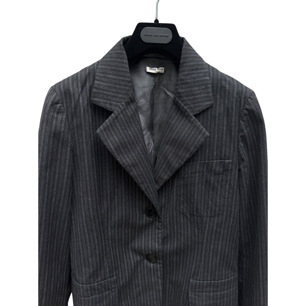 Dark Grey Striped Wool Blazer Jacket