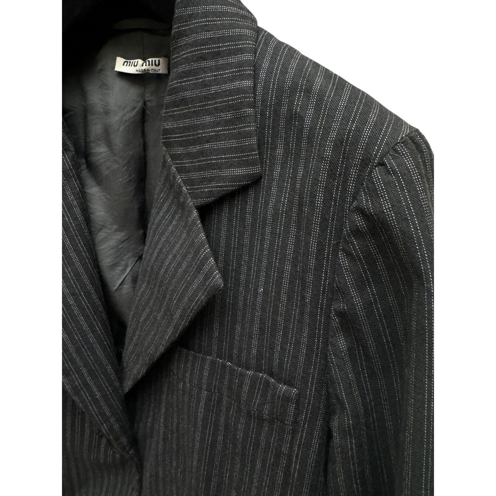 Dark Grey Striped Wool Blazer Jacket